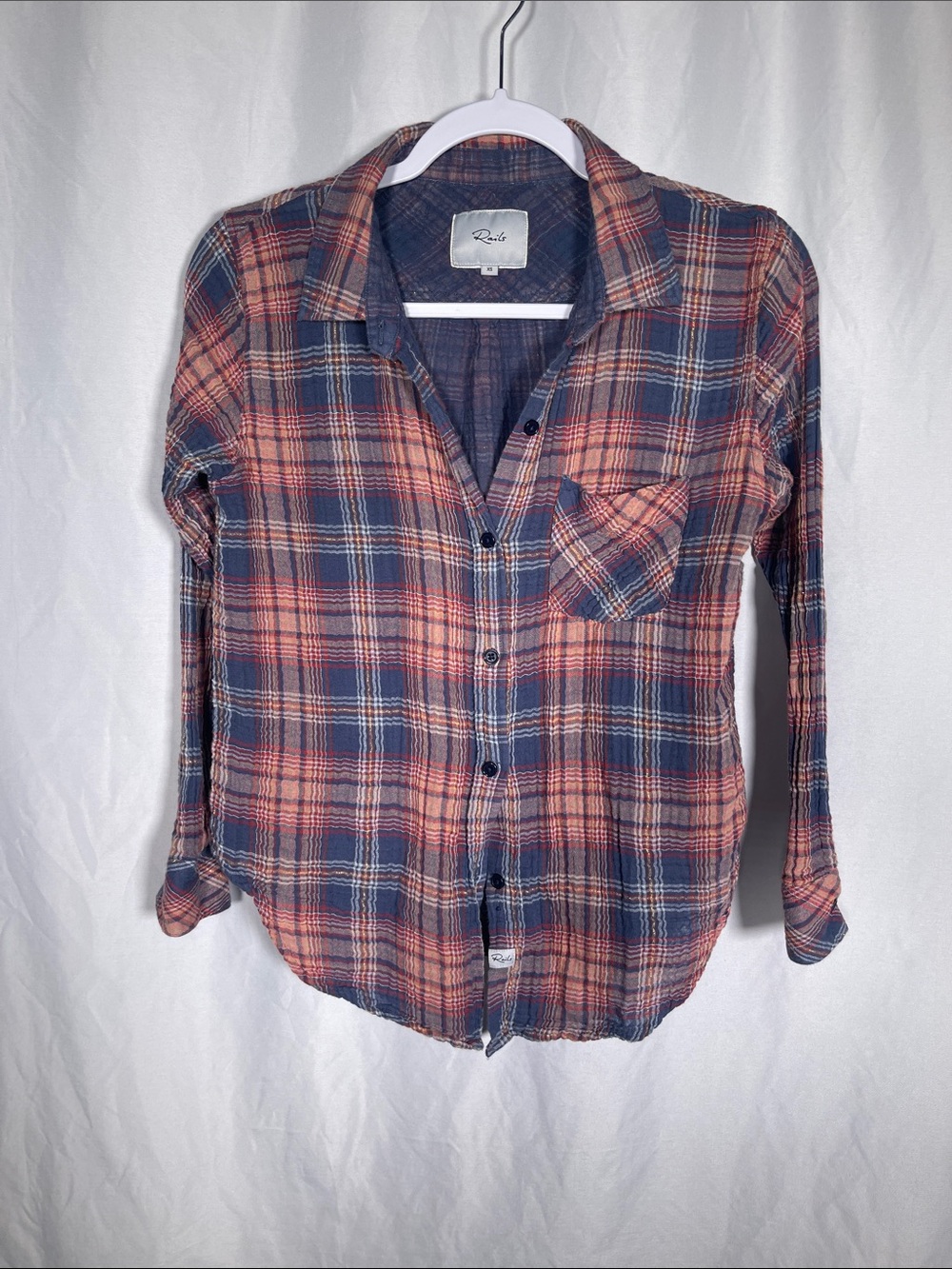 RAILS WOMENS BUTTON DOWN FLANNEL SHIRT BLUE PINK XS - Picture 2 of 7